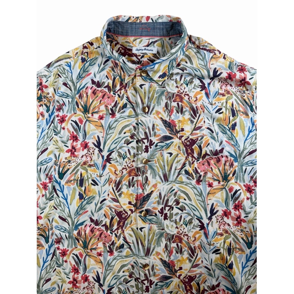 Tommy Bahama Mens 3XL Silk CoolMax Floral Hawaiian Shirt Tropical Camp Aloha